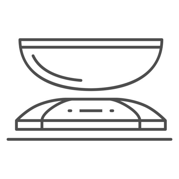 kuchnia skaluje cienką ikonę linii, koncepcję urządzeń kuchennych, symbol skali wagi na białym tle, ikonę skali w stylu konturu dla koncepcji mobilnej i projektowania stron internetowych. grafika wektorowa. - gauge white kilogram black stock illustrations
