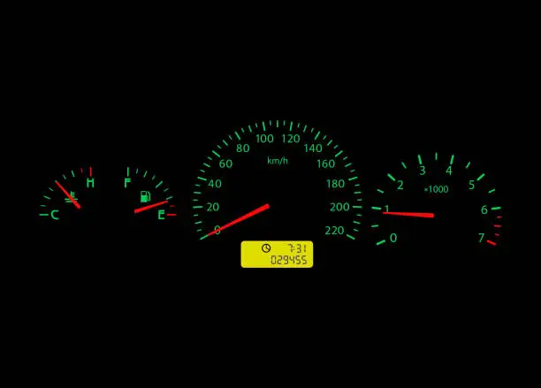 Vector illustration of Car dashboard. Vector. Realistic.