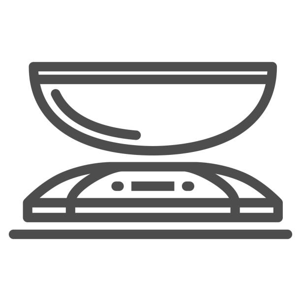 kuchnia skaluje ikonę linii, koncepcję urządzeń kuchennych, symbol skali wagi na białym tle, ikonę skali w stylu konturu dla koncepcji mobilnej i projektowania stron internetowych. grafika wektorowa. - gauge white kilogram black stock illustrations