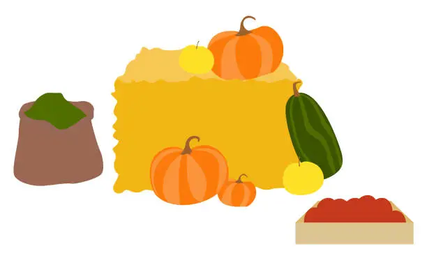 Vector illustration of Products of Autumn Season, Hay with Pumpkin Veggie