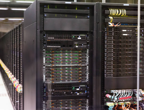 istock Closeup of hardware of data center 1256467385