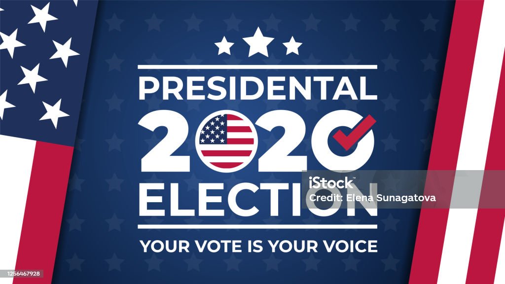 Dzień wyborów. Głosowanie 2020 w USA, projekt baneru. Debata usa na prezydenta głosowania 2020. Plakat wyborczy. Polityczna kampania wyborcza - Grafika wektorowa royalty-free (Wybory)