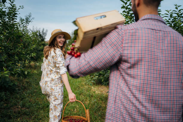 istock Beautiful couple in the orchard 1256468015