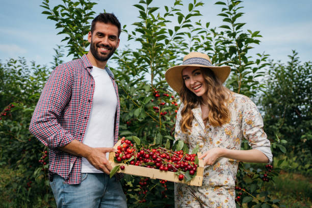 istock Beautiful couple in the orchard 1256468683