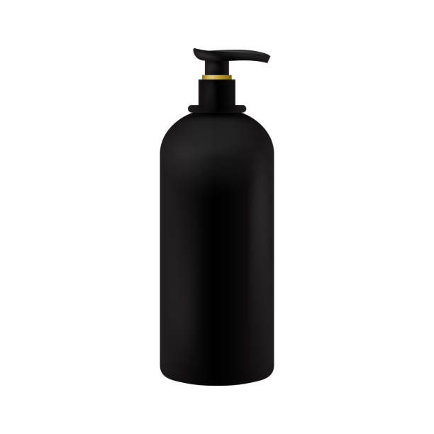 istock Vector packaging black beauty products cosmetics bottle template with dispenser on isolated white background. Mock-up template ready for design. 1256470733