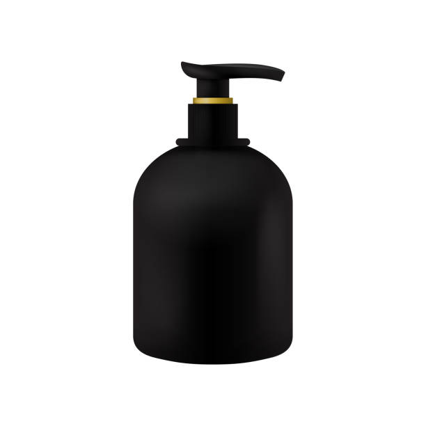 istock Vector packaging black beauty products cosmetics bottle template with dispenser on isolated white background. Mock-up template ready for design. 1256470767