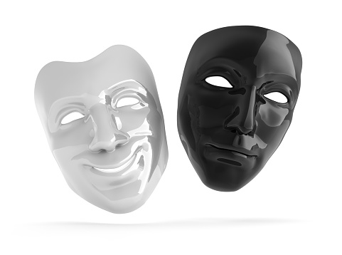 Black and white theater masks isolated on white background