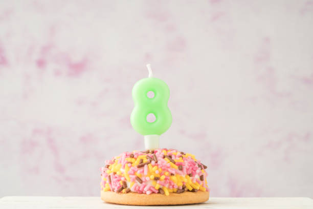 istock cupcake with number eight shaped candle for birthday 1256472246