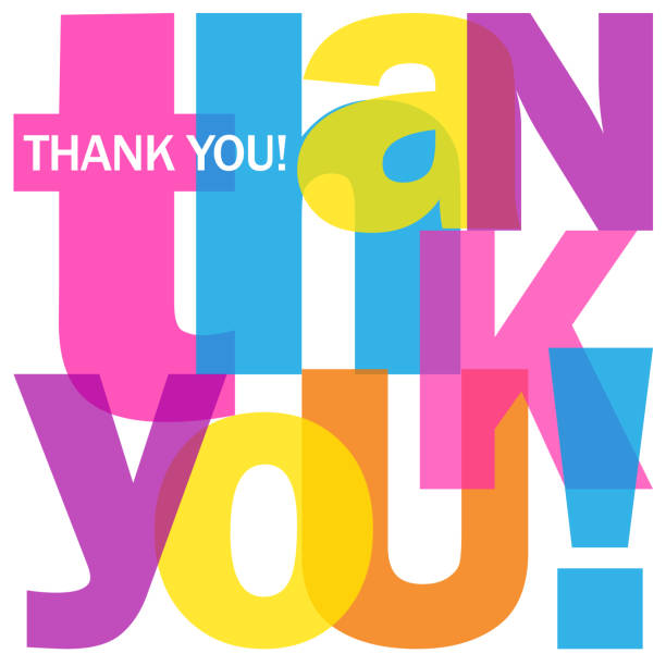 THANK YOU! colorful typography in a square THANK YOU! colorful vector typography in a square thank you phrase stock illustrations