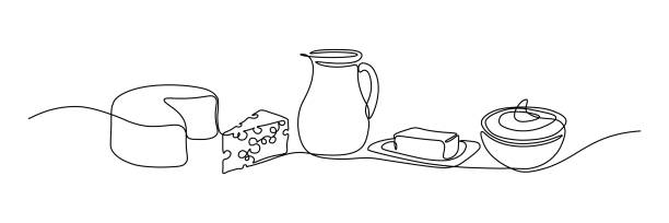 illustrazioni stock, clip art, cartoni animati e icone di tendenza di latticini - contorno cibo