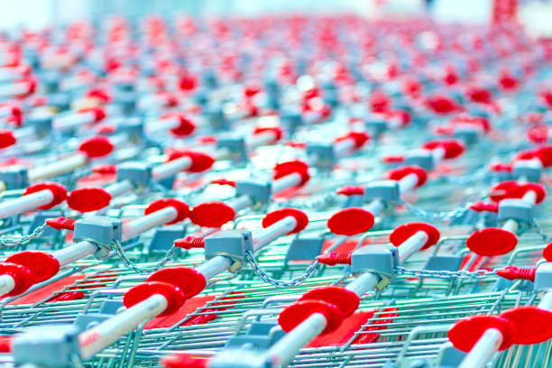 istock Lots of empty grocery carts 1256475506