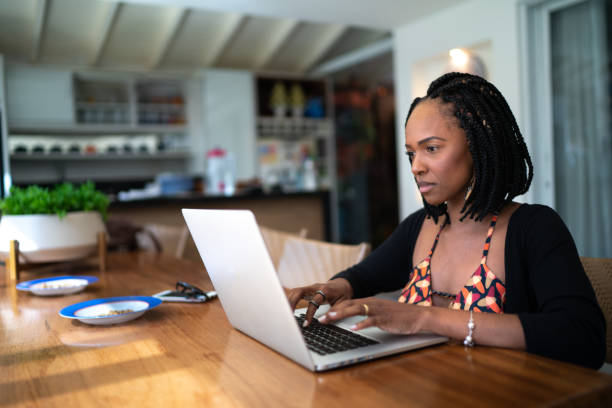 istock Woman working at home, using laptop 1256476725