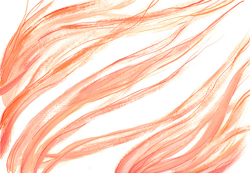 Watercolor background with bright abstract orange and peach stripes and lines for trendy design.