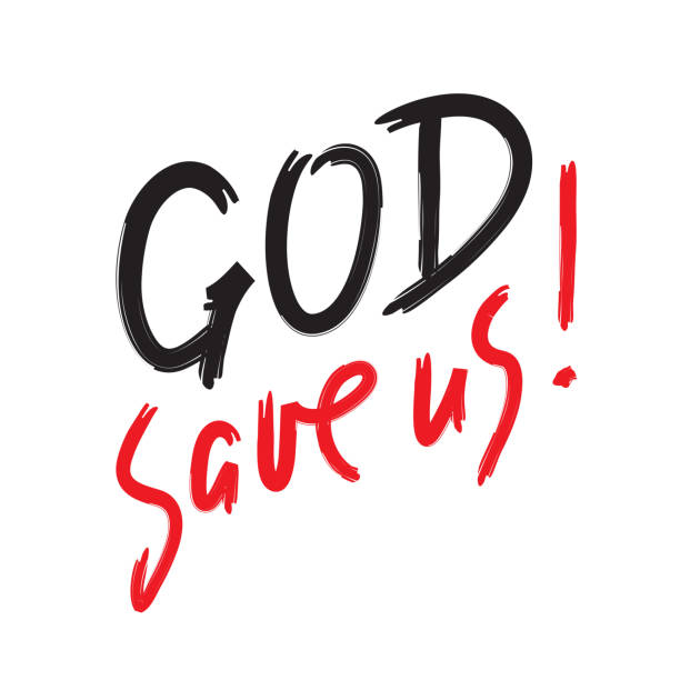 istock God save us - inspire motivational religious quote. Hand drawn beautiful lettering. Print for inspirational poster, t-shirt, bag, cups, card, flyer, sticker, badge. Calligraphy writing 1256483803