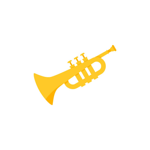 ilustraciones, imágenes clip art, dibujos animados e iconos de stock de ilustración de signo de estilo plano de tubo de cornet aislada sobre fondo blanco - bugle trumpet jazz music