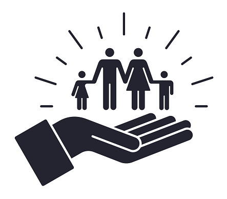 Caring family open palm symbol icon.