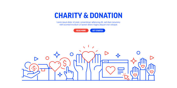 Charity and Donation Related Web Banner Line Style. Modern Design Vector Illustration for Web Banner, Website Header etc. Charity and Donation Related Web Banner Line Style. Modern Design Vector Illustration for Web Banner, Website Header etc. community outreach illustrations stock illustrations