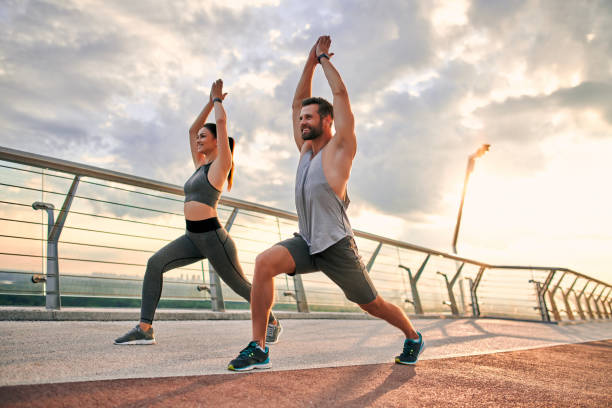 Couple doing sport on the street