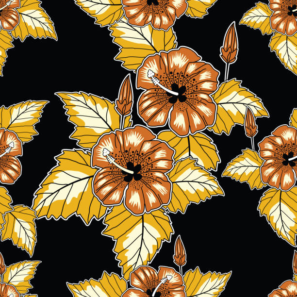 Seamless pattern with floral Illustration vector Seamless pattern with floral Illustration, Indonesian batik vector, with Hibiscus motif malaysian batik stock illustrations