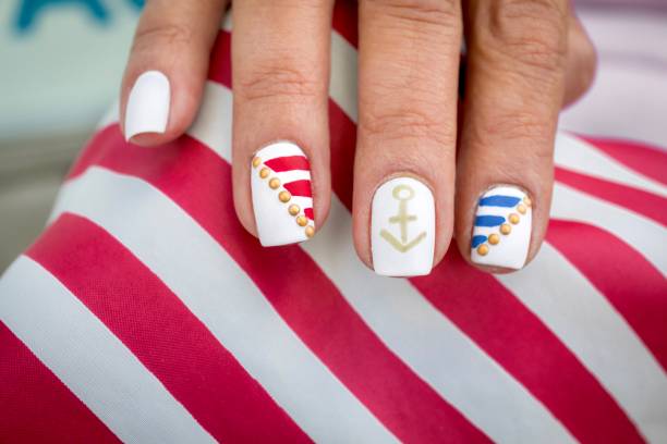 Anchor and Stripes Nail Art Design