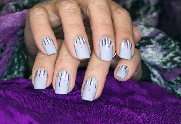 Purple Stripes Nail Art Design Stock Photo - Download Image Now - Nail Art,  Striped, Nail Salon - iStock