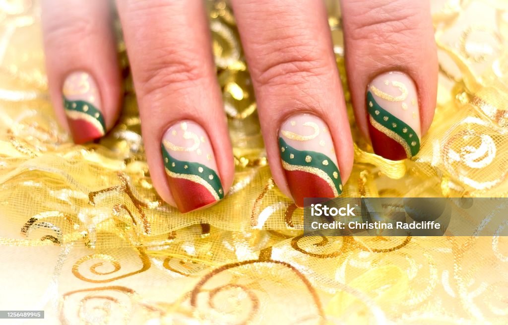 Green Gold And Red Christmas Nail Art Design Stock Photo - Download Image Now - Christmas, Fingernail, Acrylic Painting - iStock Green Gold And Red Christmas Nail Art Design Stock Photo - Download Image Now - Christmas, Fingernail, Acrylic Painting - iStock