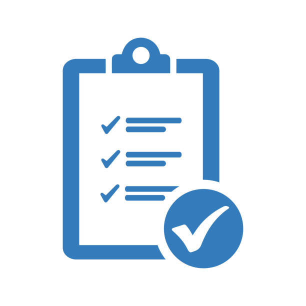 stockillustraties, clipart, cartoons en iconen met takencontrole, pictogram checklist blauw - checklist illustraties