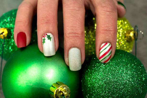Holly Berry Nail Art Design Christmas Inspired Art christmas nails stock pictures, royalty-free photos & images