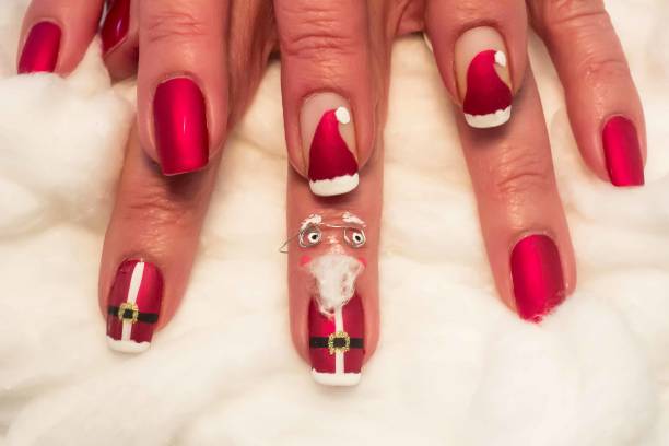 istock Santa Clause Nail Art Design 1256490081