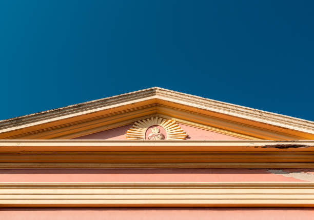 Pondicherry, India - The triangular gabled roof of Our Lady of Angels Church in the city of Pondicherry in South India.