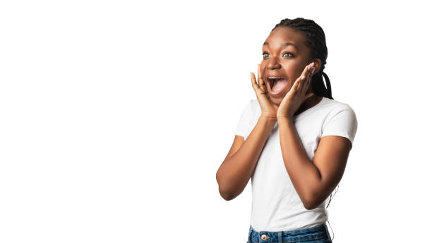 istock Excited Young African Lady Shouting Omg Over White Background, Panorama 1256490843