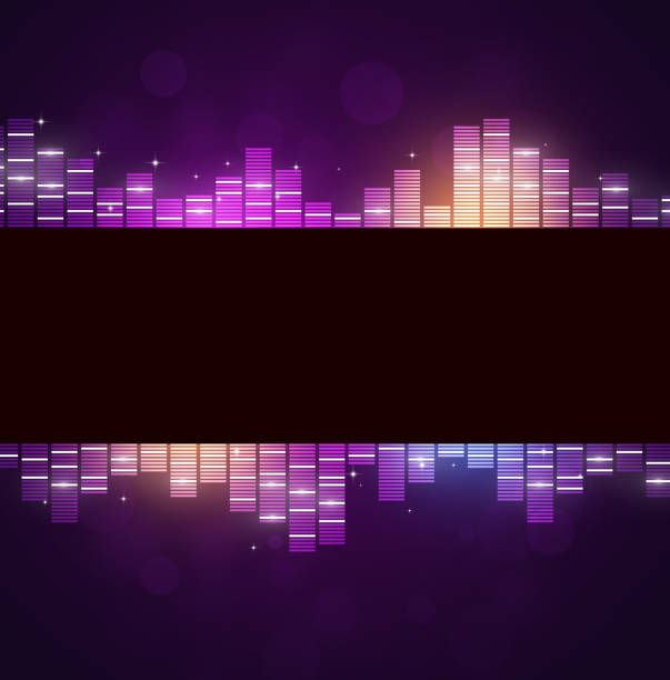 Neon Disco Music Background retro neon music disco background with equalizer and stars neon music notes stock illustrations