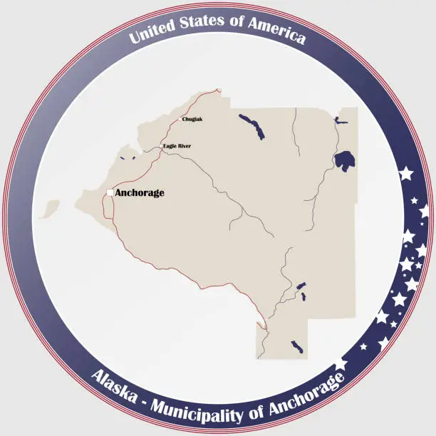 Vector illustration of Map of the Municipality of Anchorage in Alaska