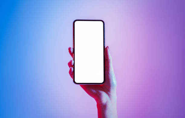istock Social network and modern technology. Female hand holds phone with blank screen 1256492563
