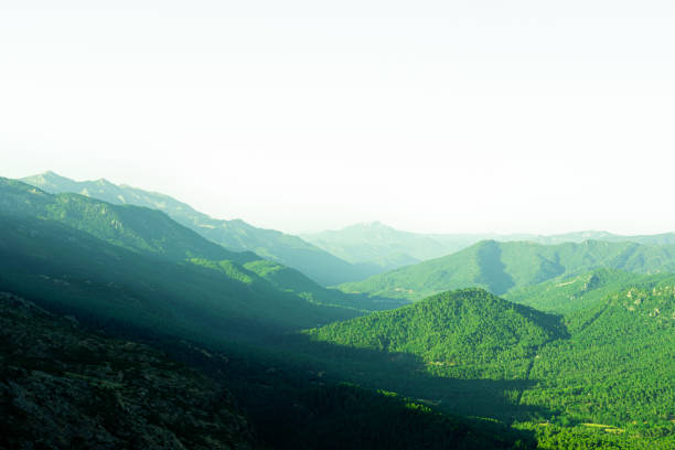 Spanish green mountains with empty sky in summer