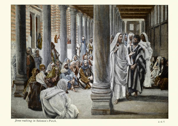 ilustrações, clipart, desenhos animados e ícones de jesus caminha no pórtico de salomão, arte do novo testamento - new testament