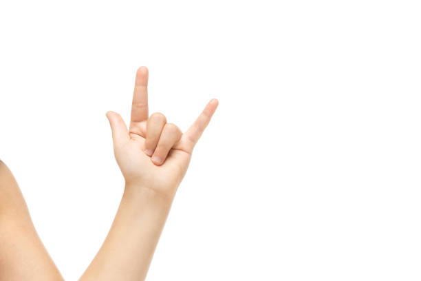istock Children's hand, palm gesturing isolated on white studio background 1256503976