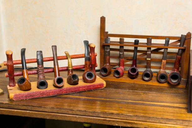 Cordoba, Argentina; April 18, 2020;  pipe set in a wooden pipe holders.