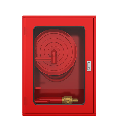 Fire Hose Reel Box isolated on white background. 3D render