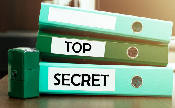 istock 3 green office folders with text TOP SECRET 1256508268
