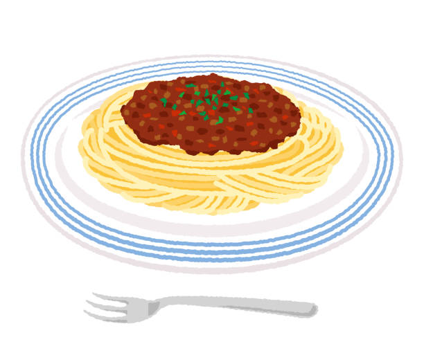 illustrazioni stock, clip art, cartoni animati e icone di tendenza di illustrazione di spaghetti al ragù / pasta - ragù