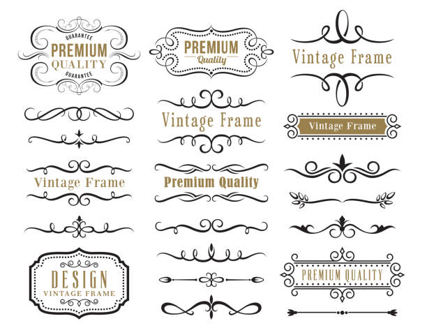 zestaw elementów dekoracyjnych do projektowania - frame ornate swirl floral pattern stock illustrations