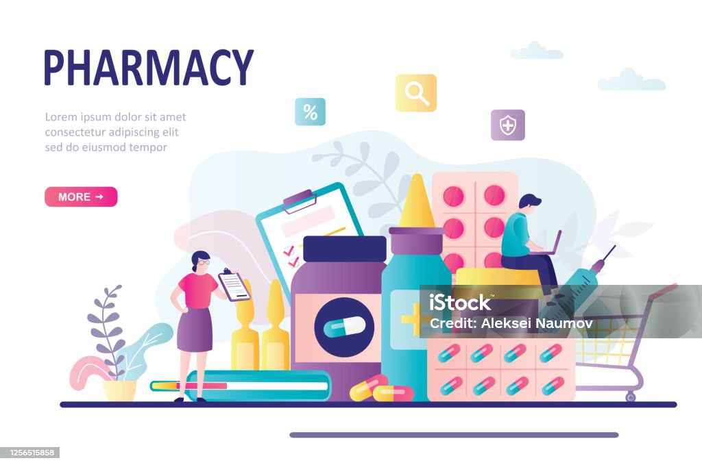 Pria Dan Wanita Membeli Obatobatan Desain Situs Apotek Online Kesehatan ...