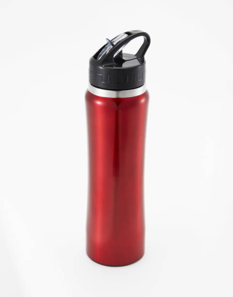 istock Full length red waterbottle. Isolated on white background. 1256518013