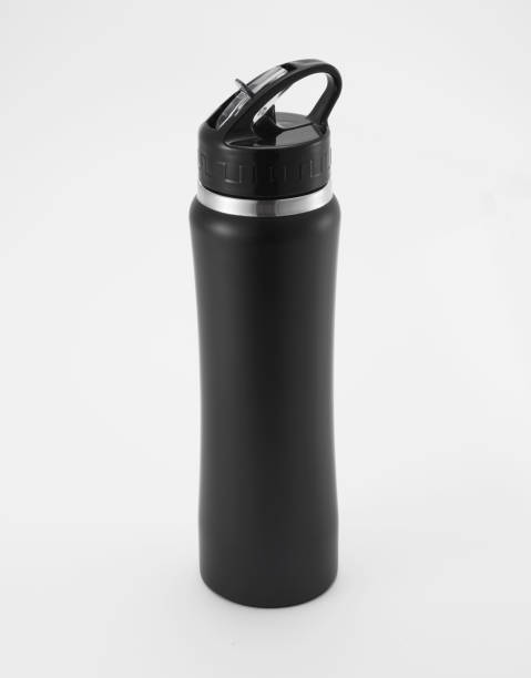 istock Full length black waterbottle. Isolated on white background. 1256518019