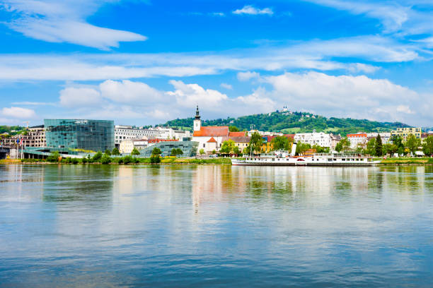 Linz, Danube river, Austria Linz city centre and Danube river in Austria. Linz is the third largest city of Austria. linz austria stock pictures, royalty-free photos & images