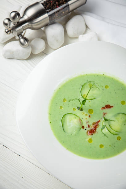 istock Cold okroshka soup. On a wooden table 1256522178