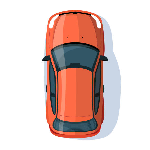 Red sedan semi flat RGB color vector illustration Red sedan semi flat RGB color vector illustration. Transport on road. Journey with automobile. Hatchback auto on street. Personal vehicle isolated cartoon object top view on white background directly above illustrations stock illustrations