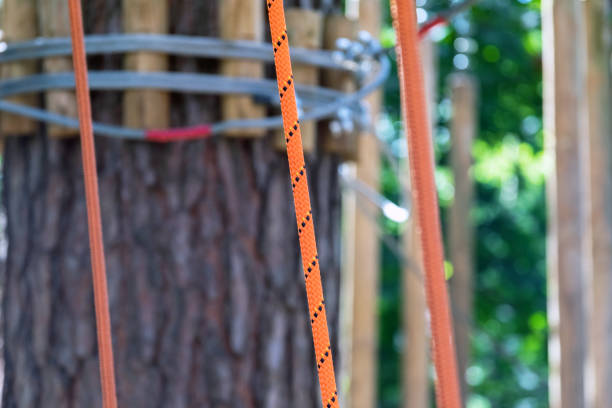 orange safety cables. close-up. extreme sports. - usa hop wire stem imagens e fotografias de stock