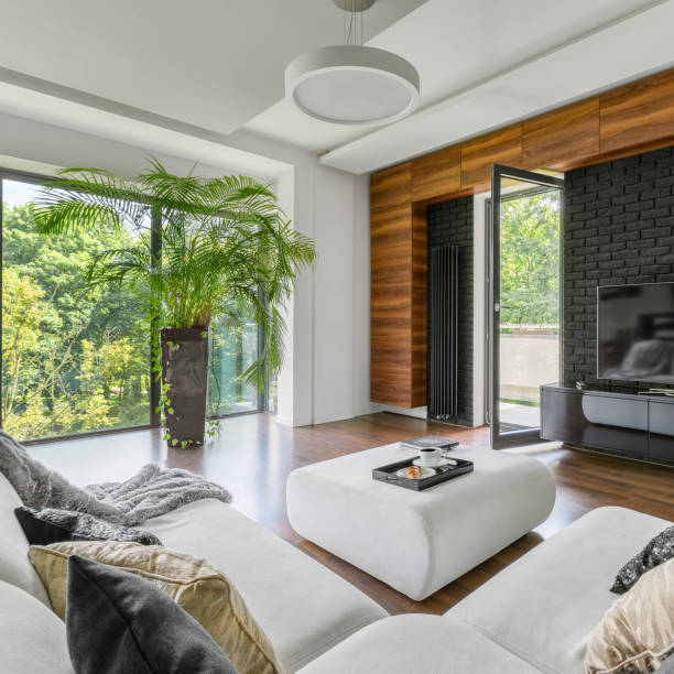 istock Living room with big corner sofa 1256528800